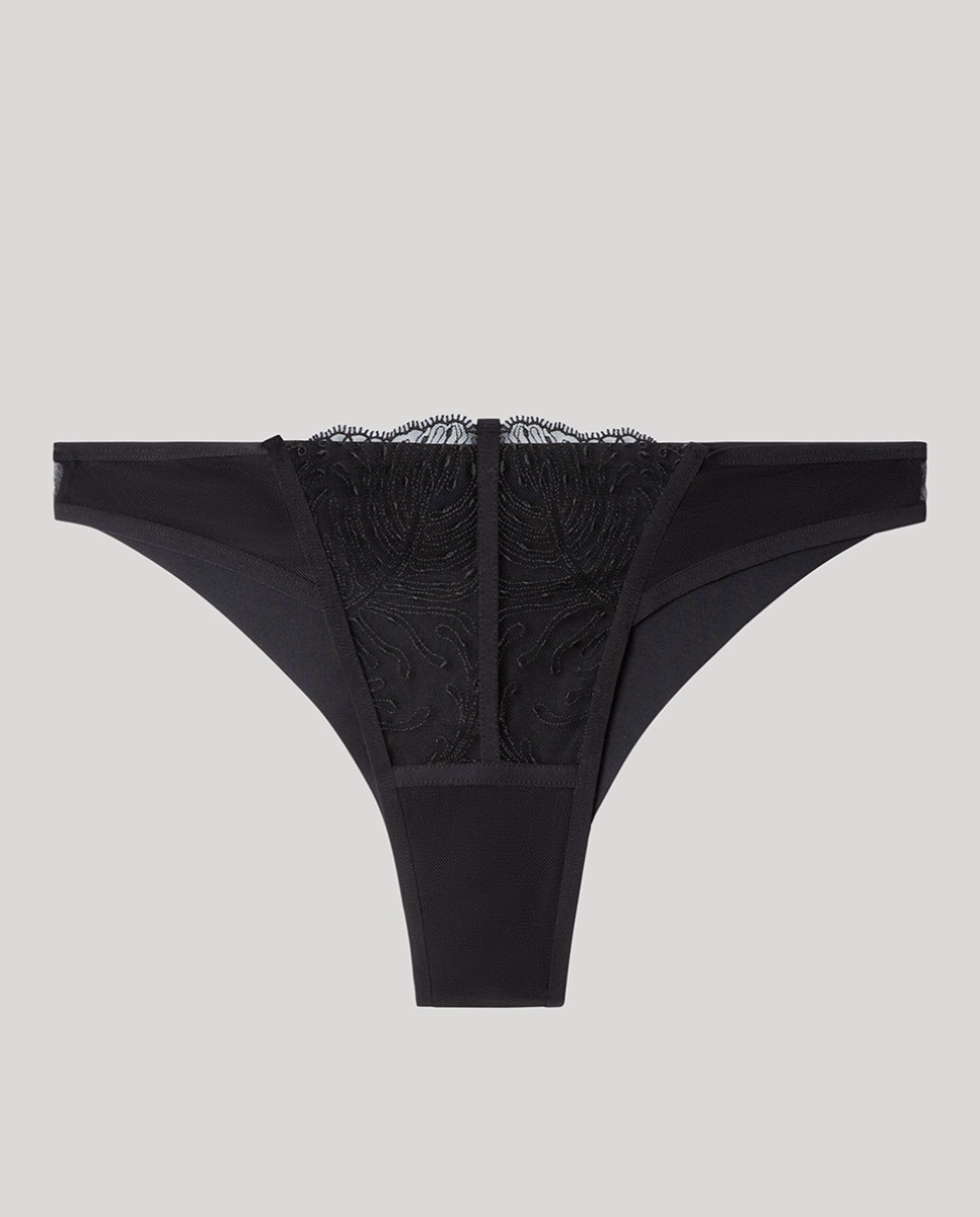 Cueca Brasileira com Renda Bordada Preto-5