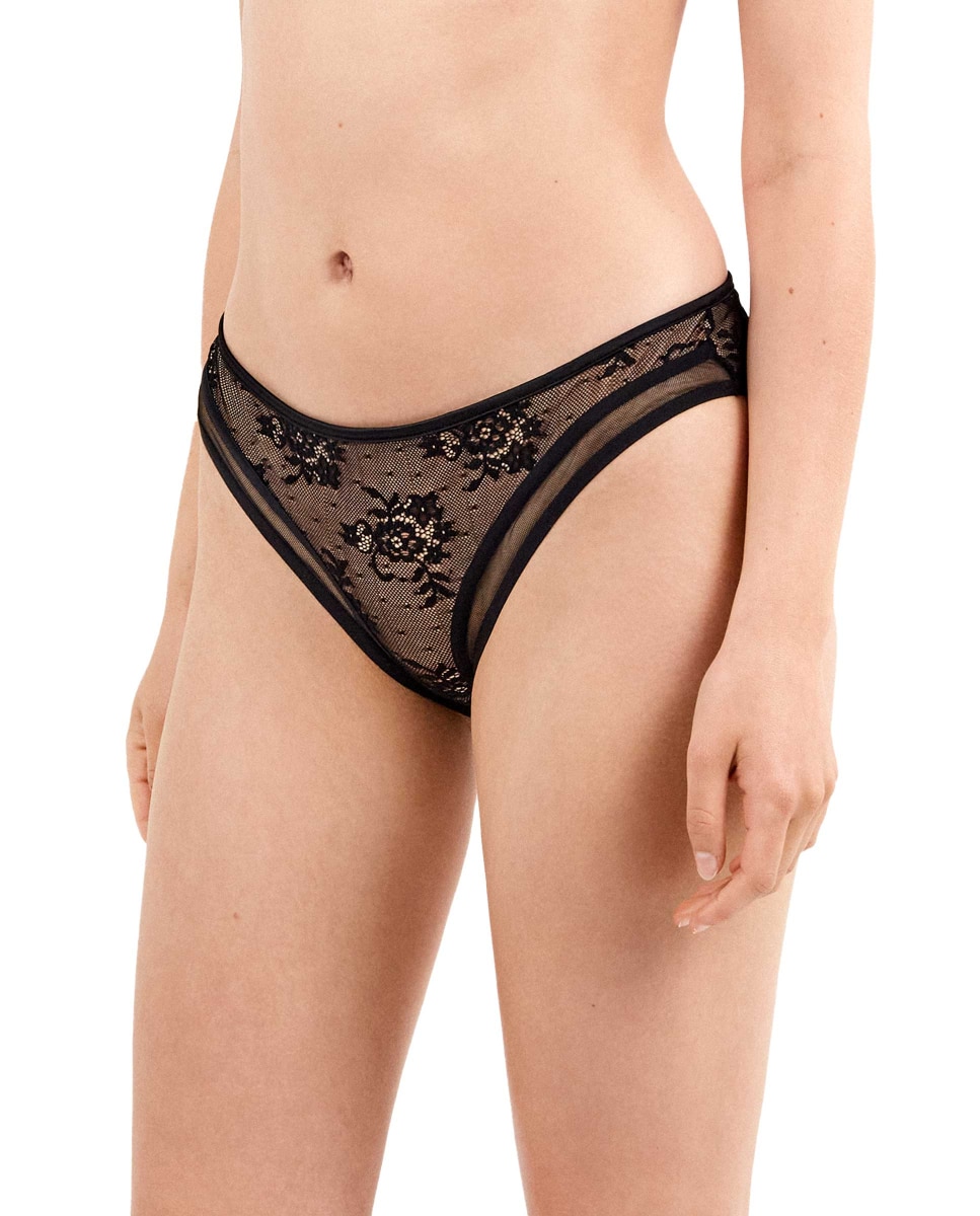 Cueca Clássica de Renda All-over Preto-2