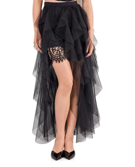 Imagem 0 de Saia Comprida de Renda Floral com Cascata de Tule Vaporoso