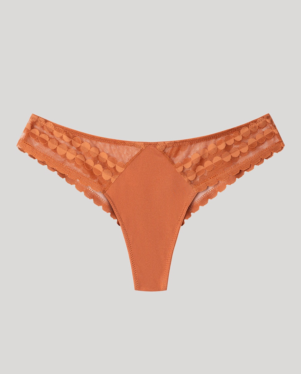 Cueca Brasileira em Tecido de Renda Castanho-5