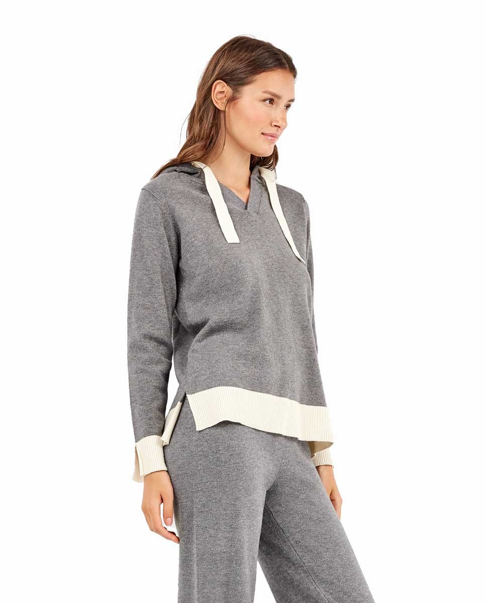 Conjunto de Sweatshirt e Calças em Tecido Tricot Cinzento-2