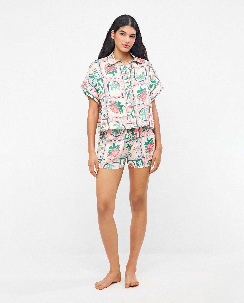 Camisa de Pijama de Manga Japonesa Multicolor-3