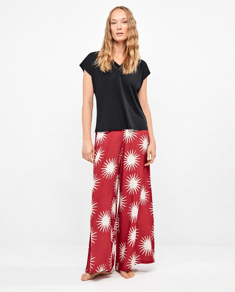 Calças de Pijama com Perna Larga Estampado Soles In And Out Vermelho / Branco-4