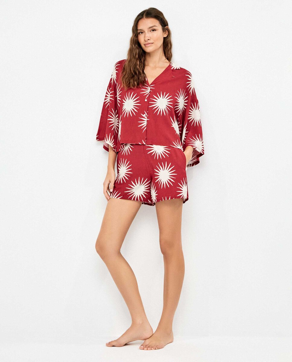 Calças Curtas de Pijama Estampadas In And Out Vermelho / Branco-4