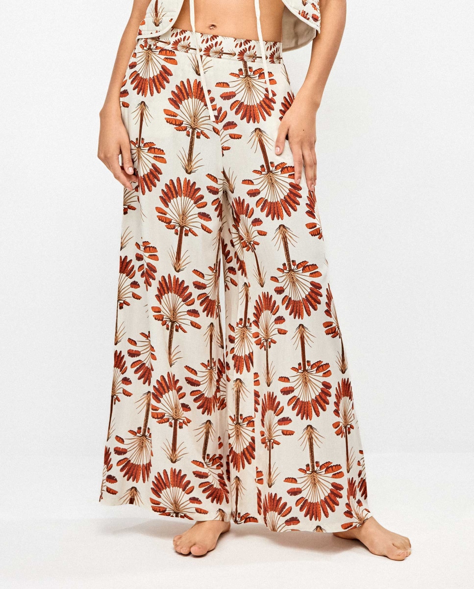 Imagem 0 de Calças de Pijama com Perna Larga Estampado de Palmeiras