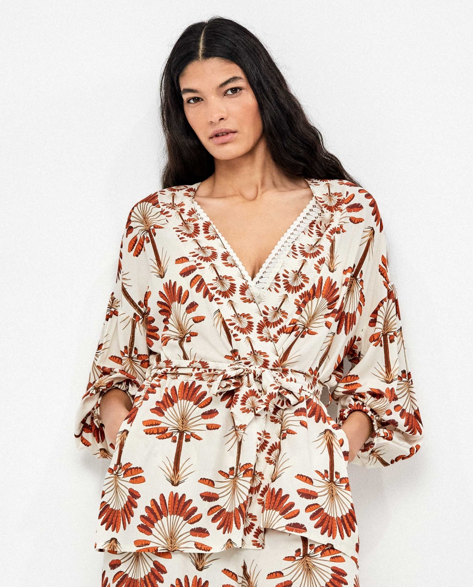 Robe com Estampado de Palmeiras Multicolor-1