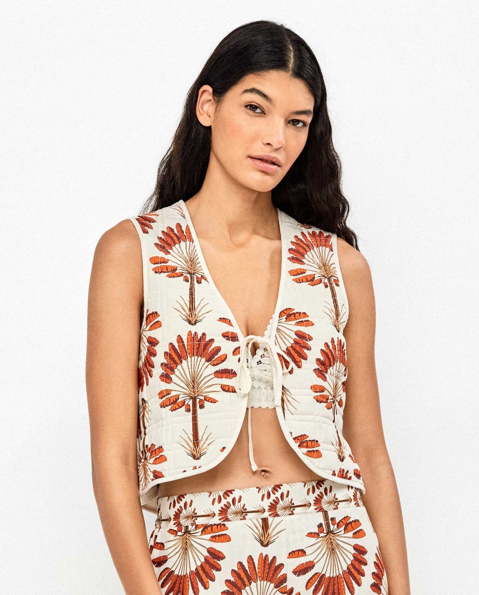Robe Acolchoado Estampado com Palmeiras Multicolor-1