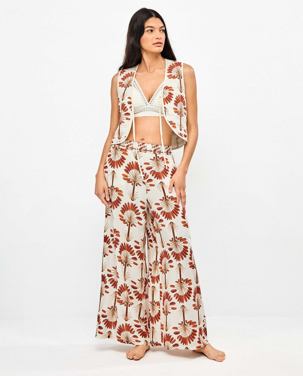 Robe Acolchoado Estampado com Palmeiras Multicolor-4