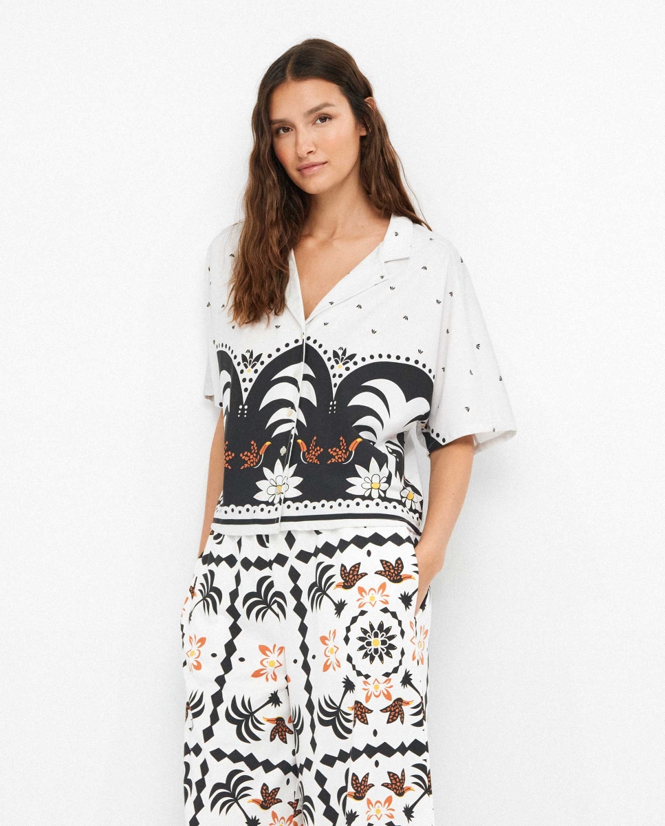 Calças Compridas de Pijama em Tecido Estampado Multicolor-2