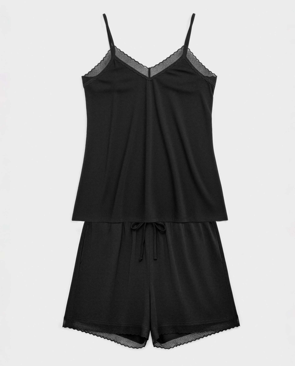Pijama Curto em Tecido Liso Preto-5