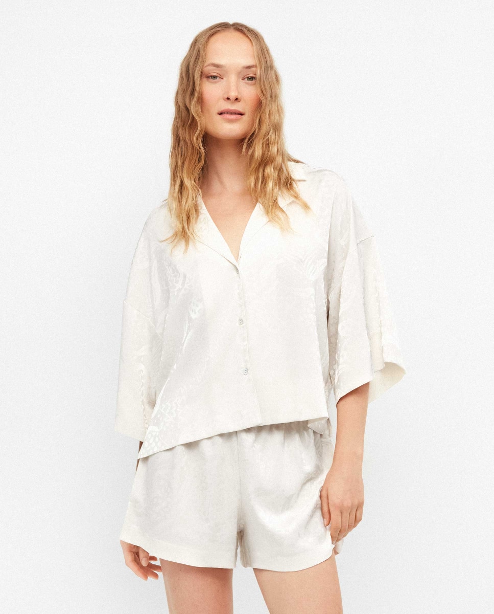 Pijama Curto Tipo Lingerie Bege-2