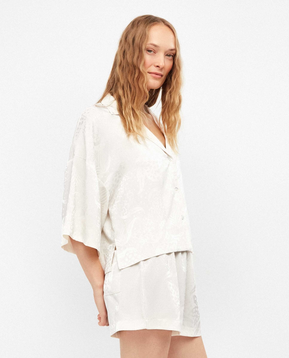 Pijama Curto Tipo Lingerie Bege-3