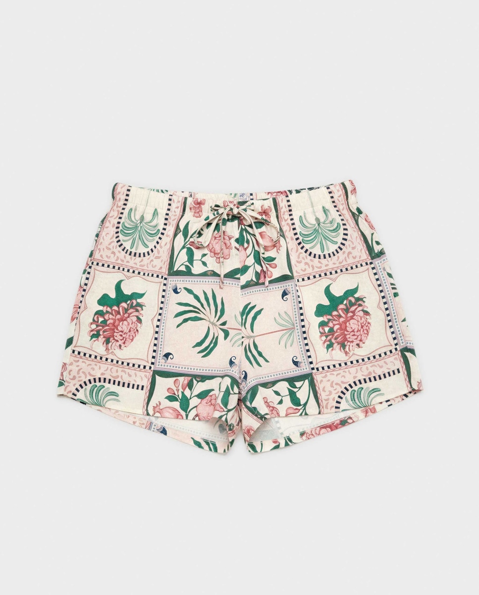 Calças Curtas de Pijama em Tecido Estampado Multicolor-5