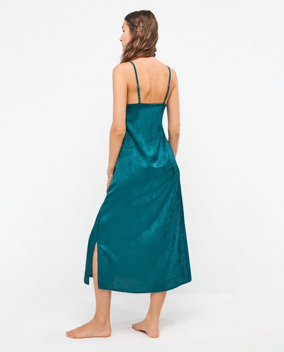 Robe Comprido em Tecido de Cetim Verde-3