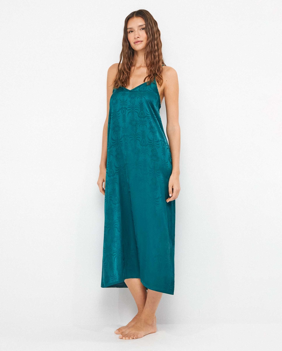 Robe Comprido em Tecido de Cetim Verde-4