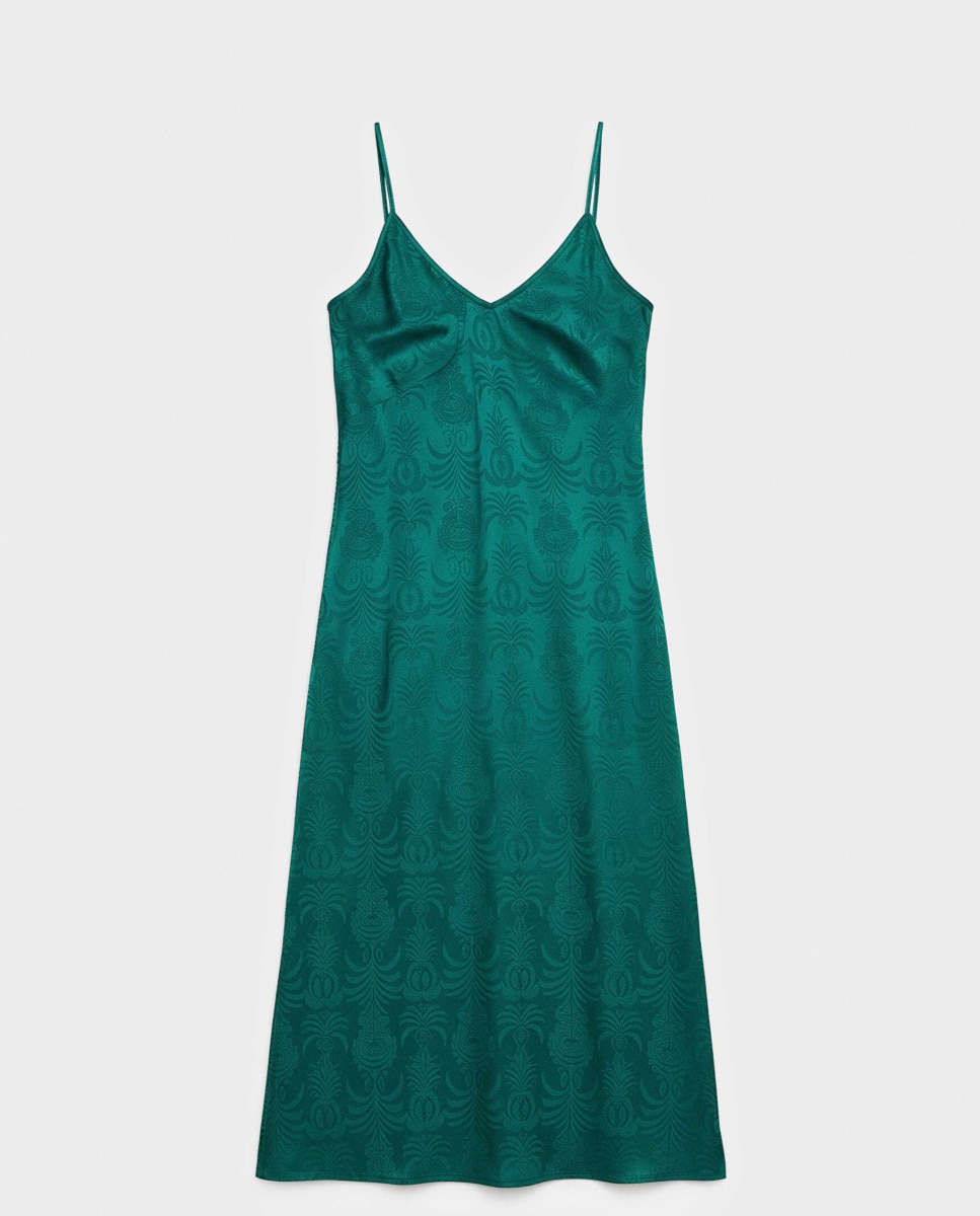 Robe Comprido em Tecido de Cetim Verde-5