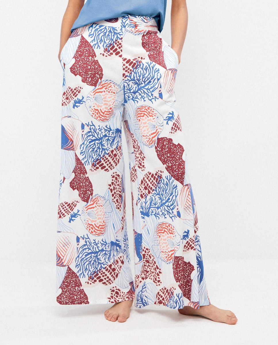 Calças Compridas de Pijama Fluídas Multicolor-1