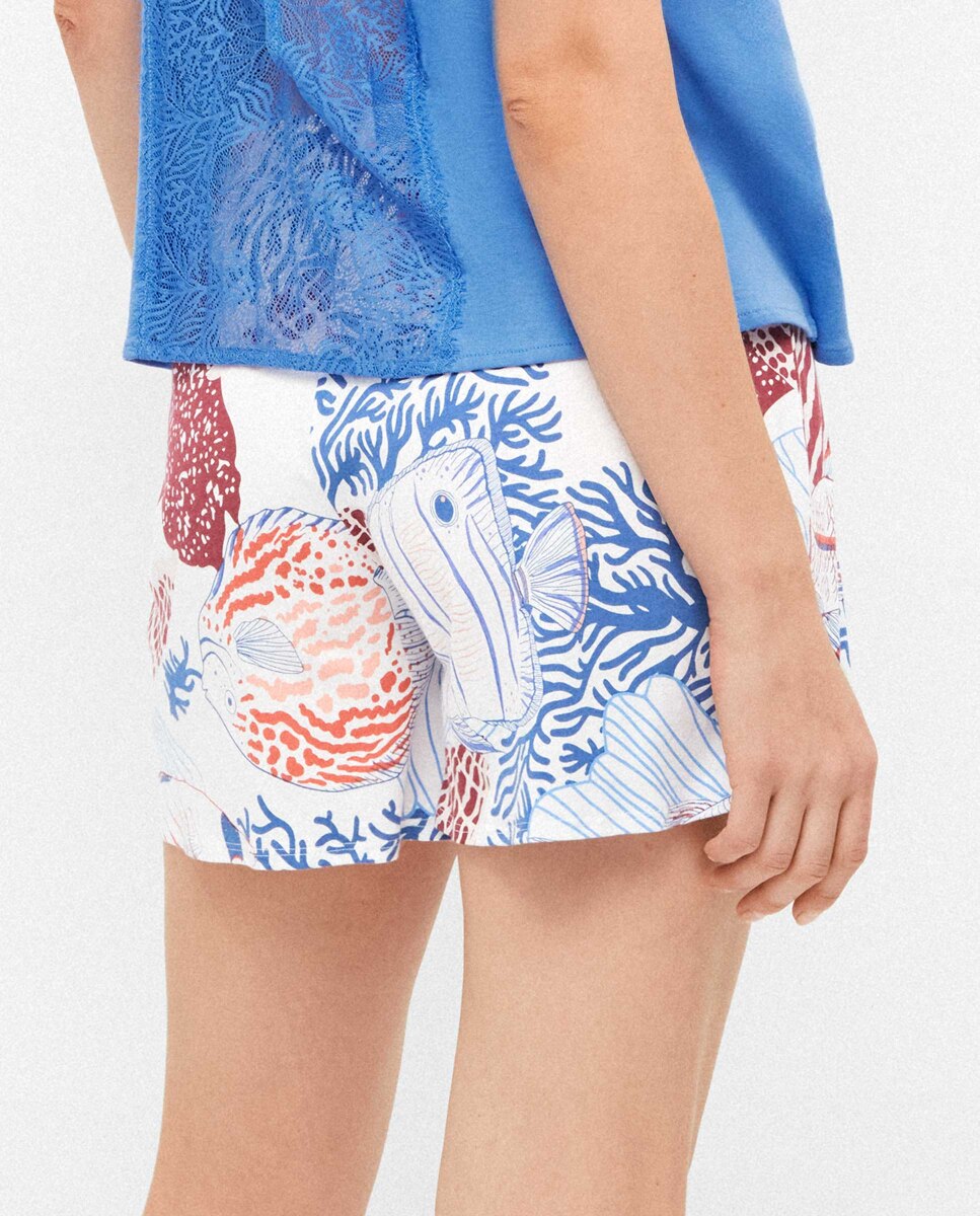 Calças Curtas de Pijama em Tecido Estampado Multicolor-3