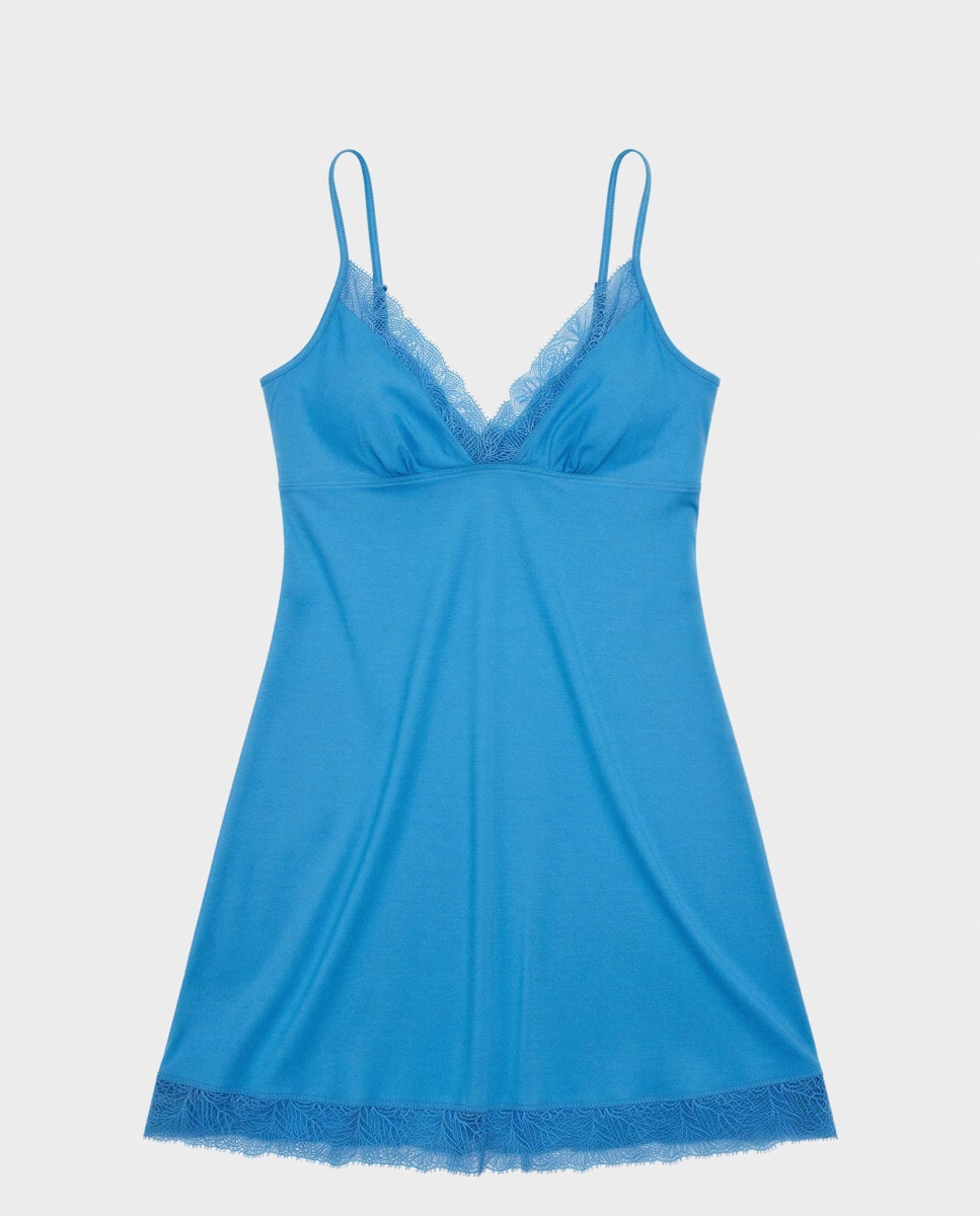 Robe Curto de Renda Azul-5