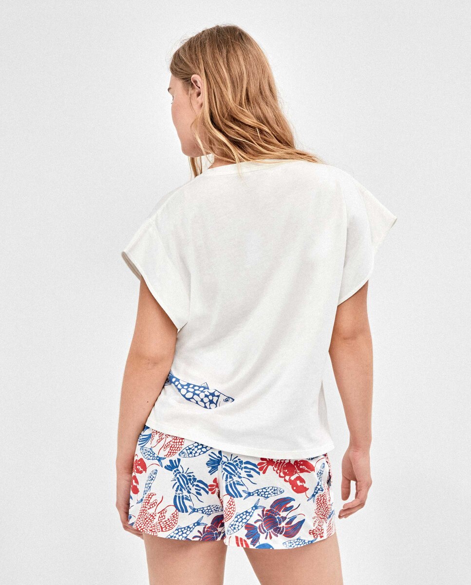 Pijama Curto Estampado Marinho Multicolor-4