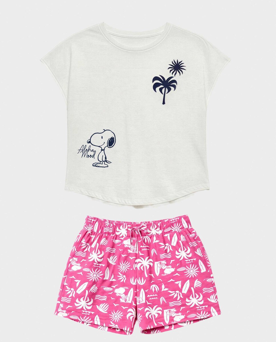 Pijama Curto Estampado de Snoopy Multicolor-5