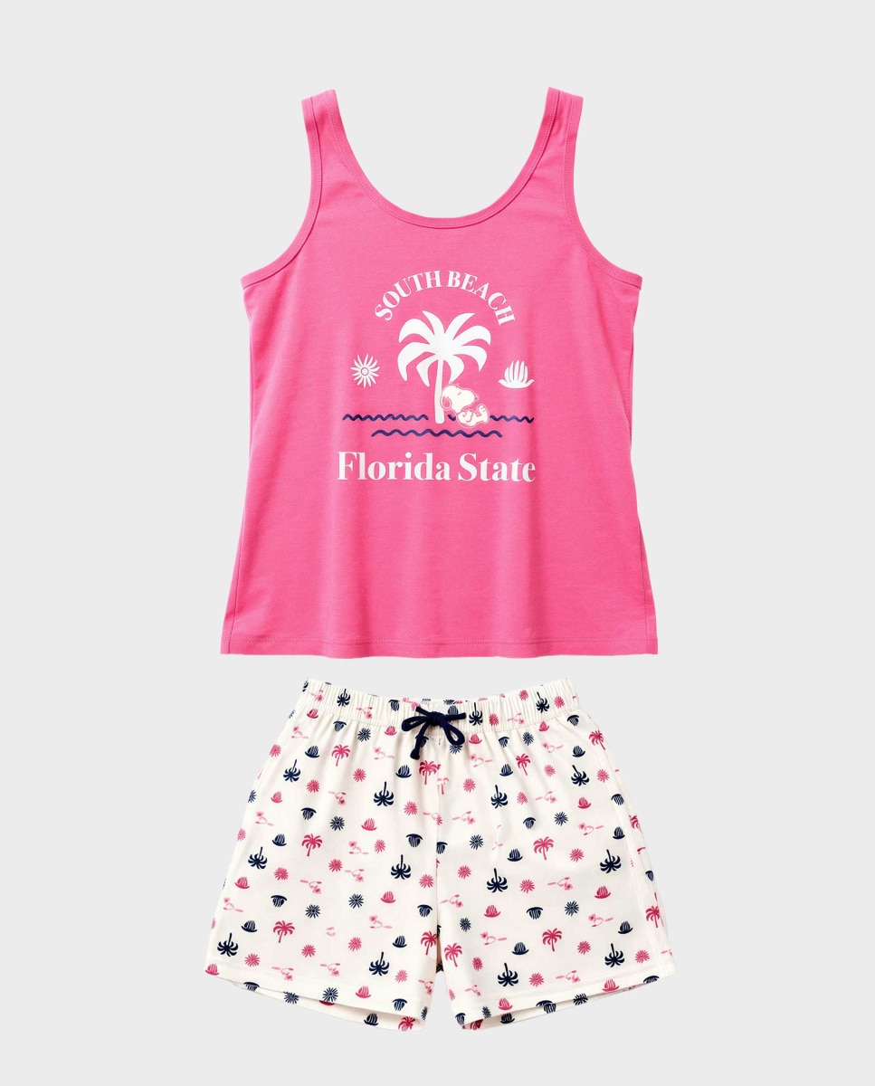 Pijama Curto de Snoopy Rosa-5