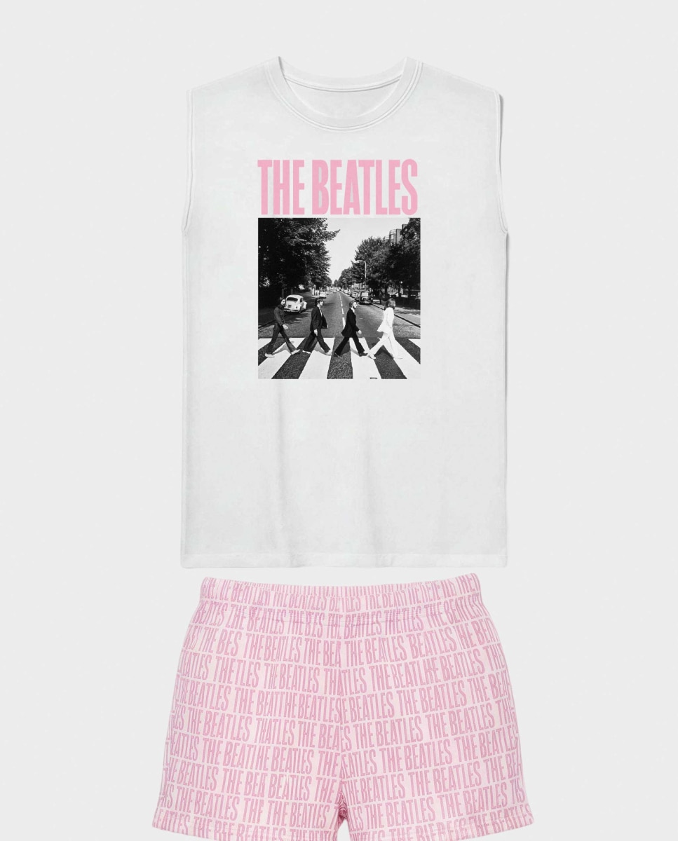 Pijama Curto Estampado The Beatles Branco-5