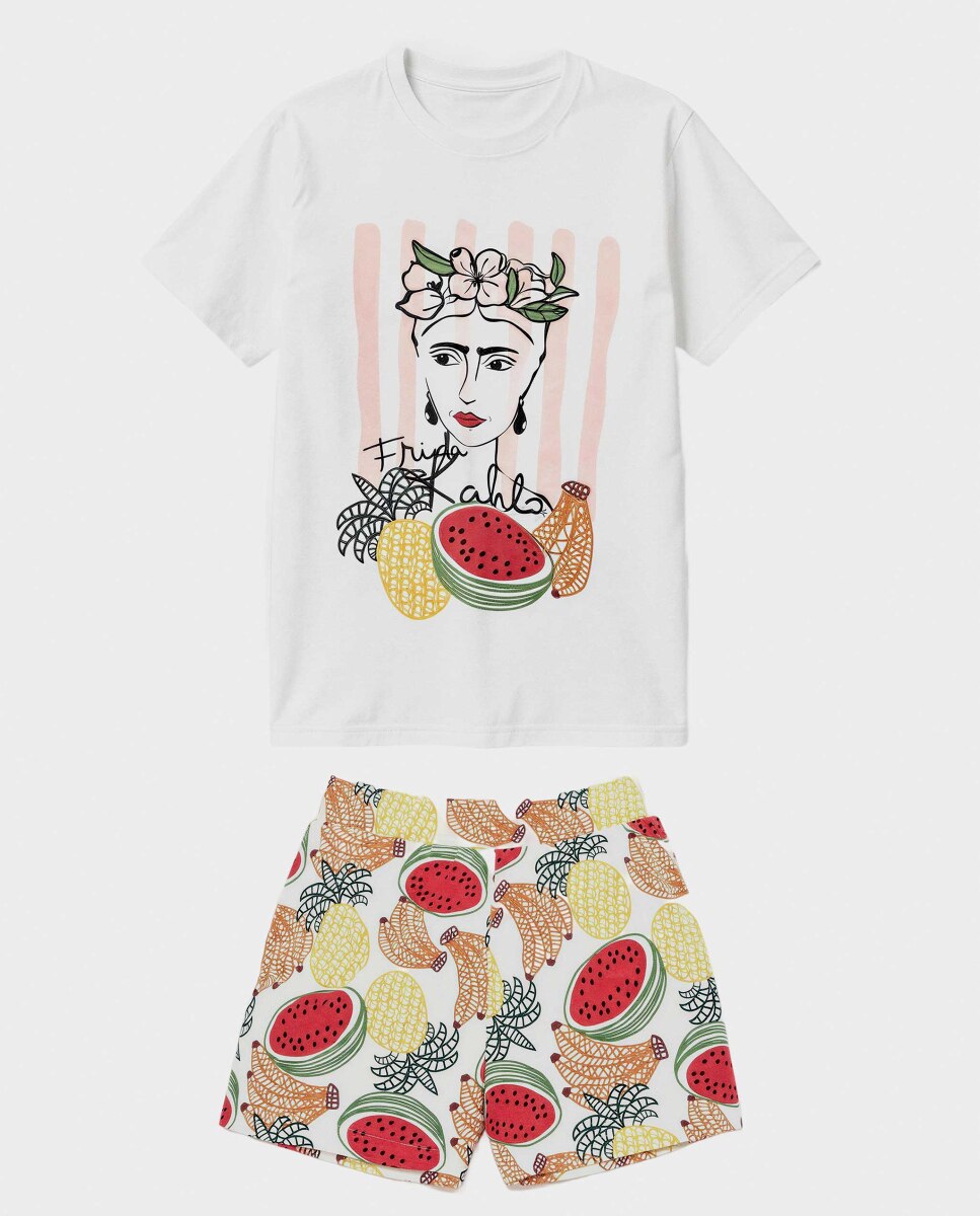 Pijama Curto Coleção Frida Branco-5