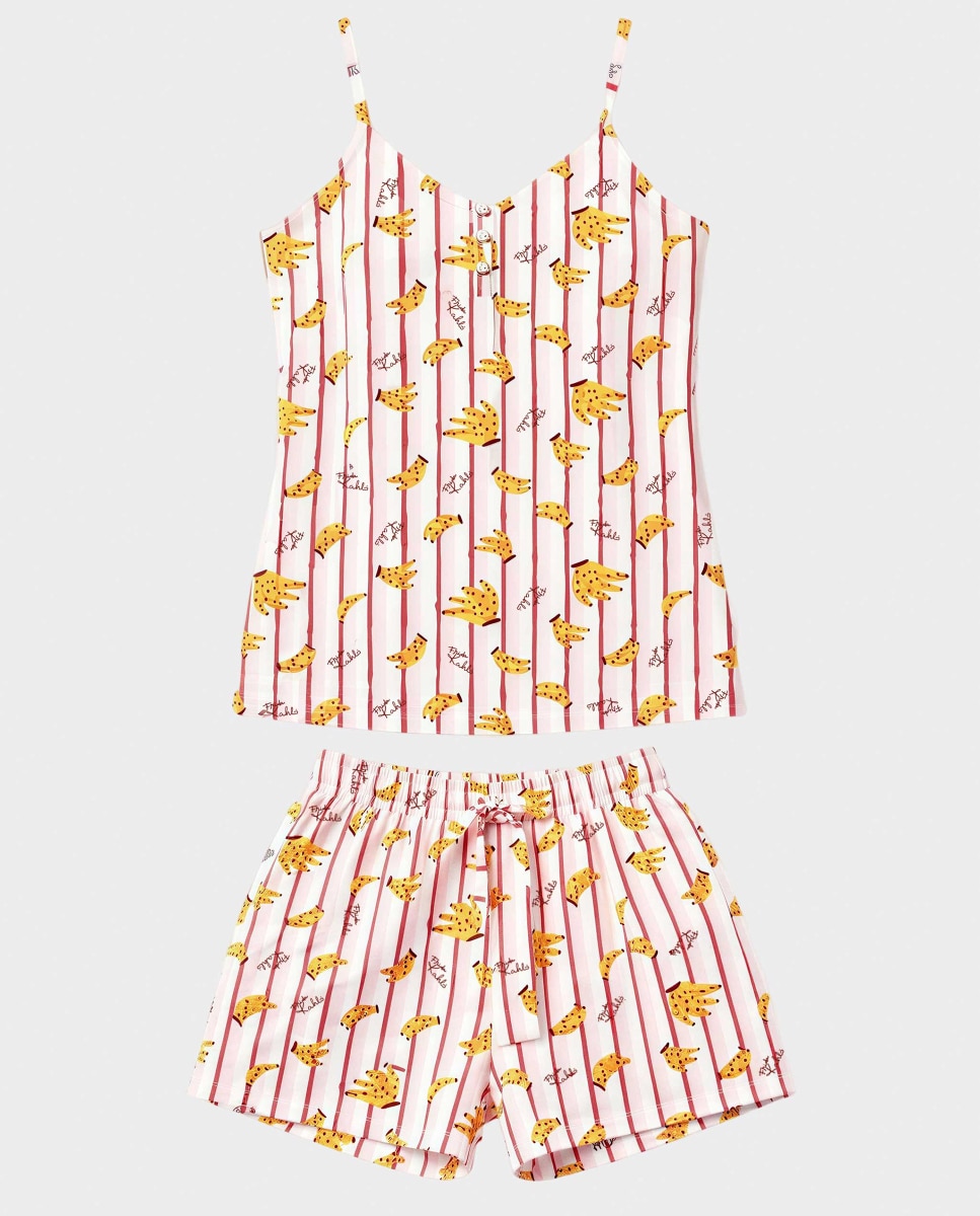 Pijama Curto Estampado de Frutas Multicolor-5