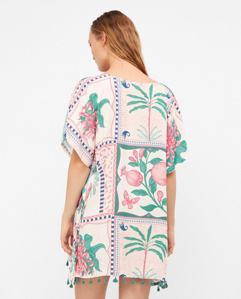 Kaftan em Tecido Estampado Multicolor-3