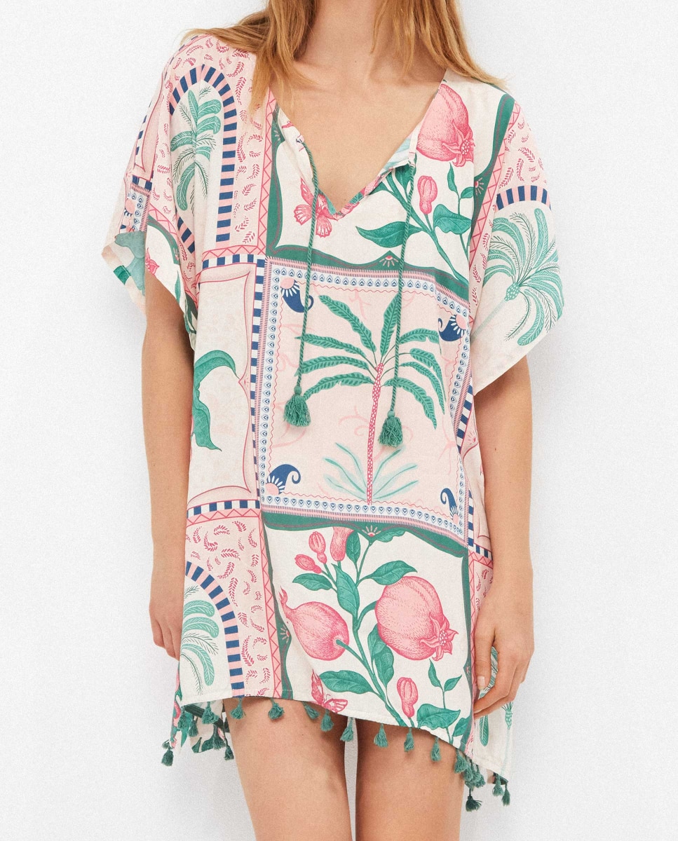Kaftan em Tecido Estampado Multicolor-4