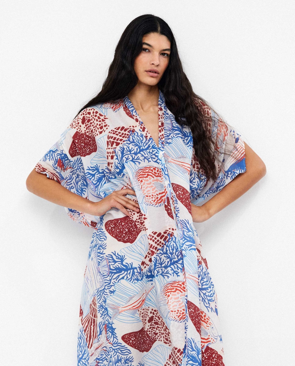 Kaftan em Tecido Estampado Multicolor-2