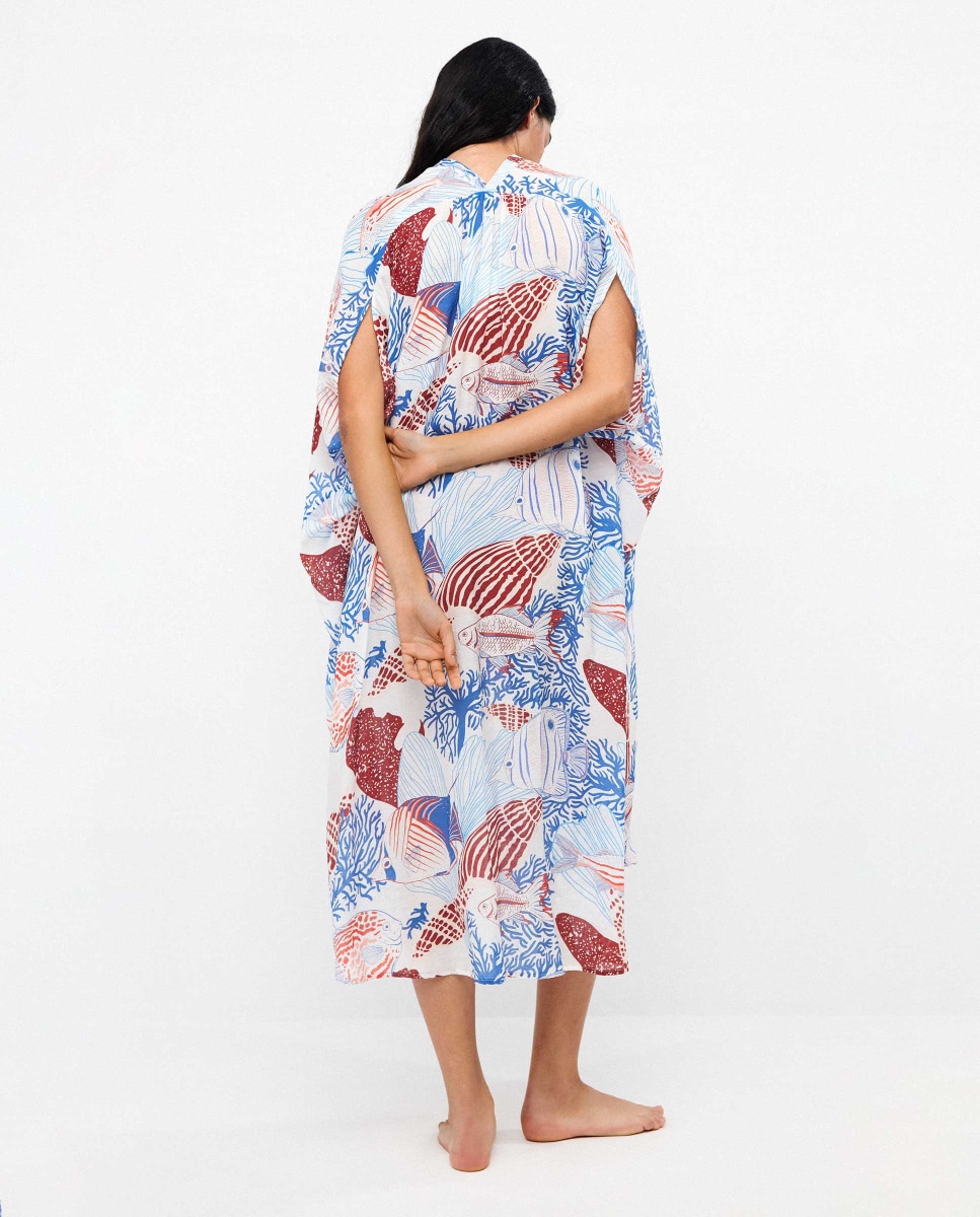 Kaftan em Tecido Estampado Multicolor-3
