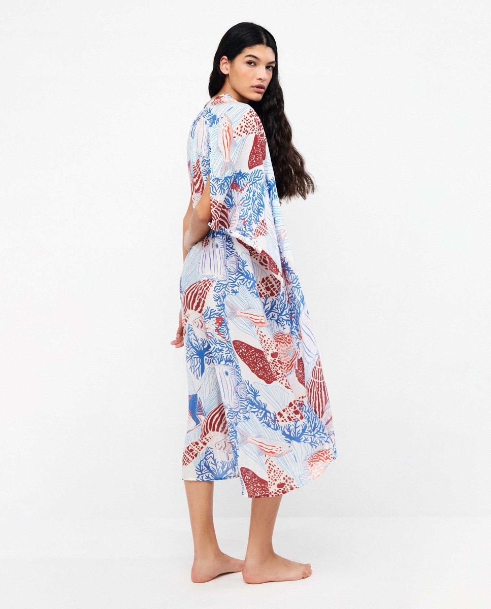 Kaftan em Tecido Estampado Multicolor-4