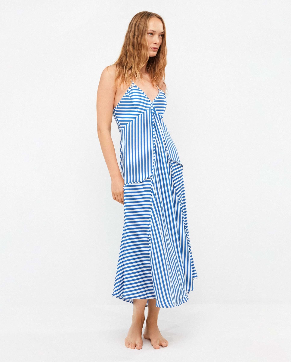 Vestido de Praia Comprido Às Riscas Azul-4