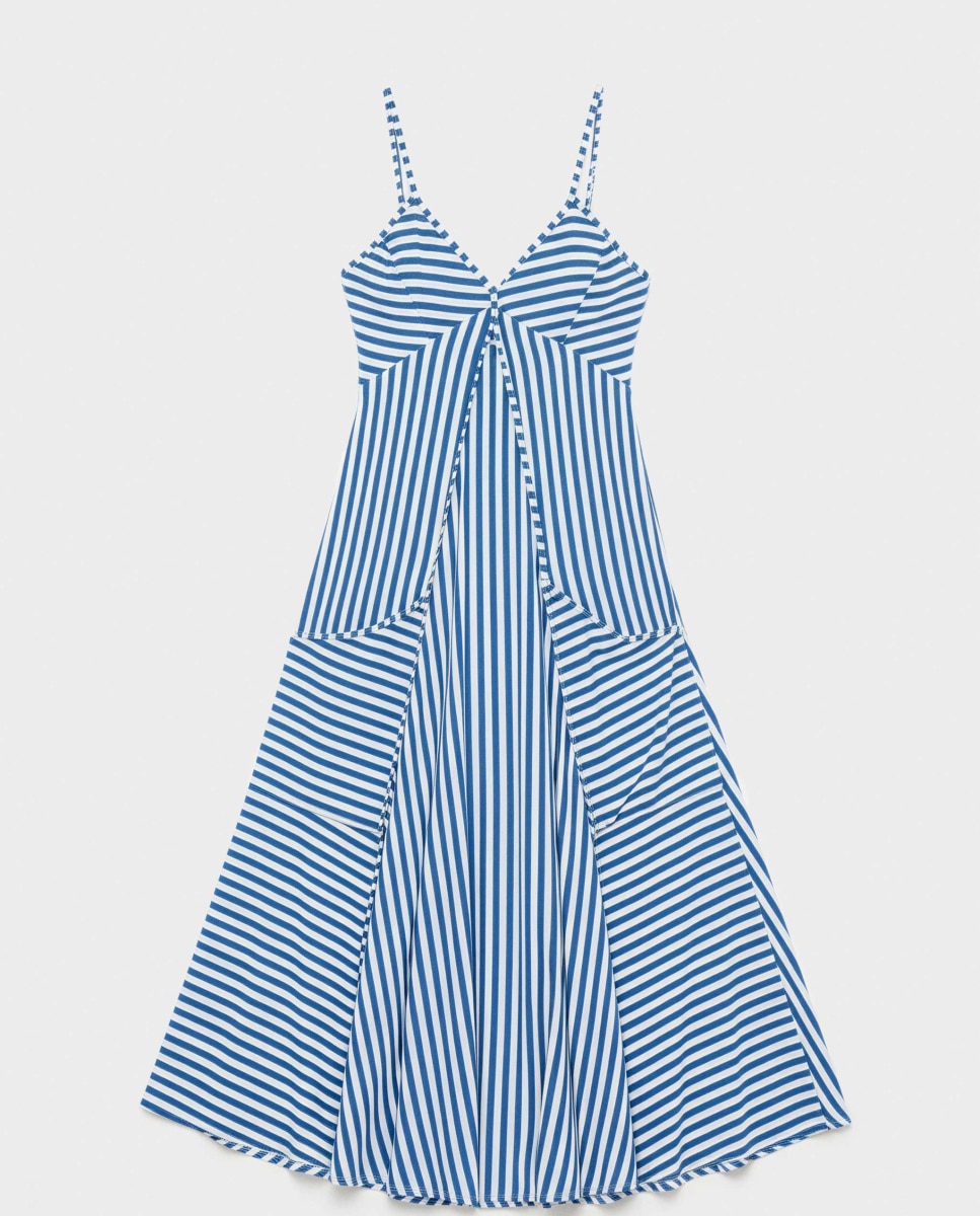 Vestido de Praia Comprido Às Riscas Azul-5
