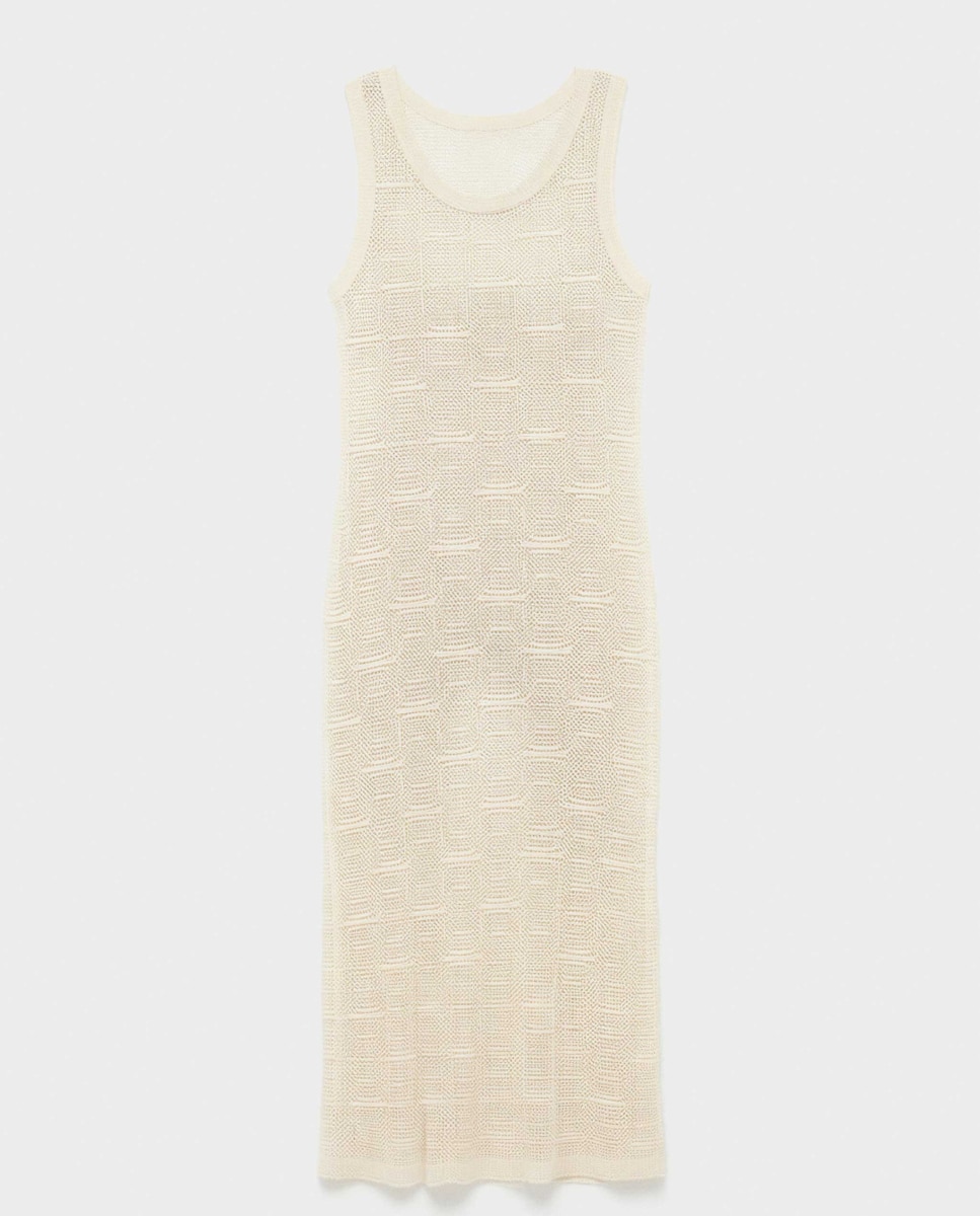 Vestido de Praia Comprido em Tecido Perfurado Cru-5