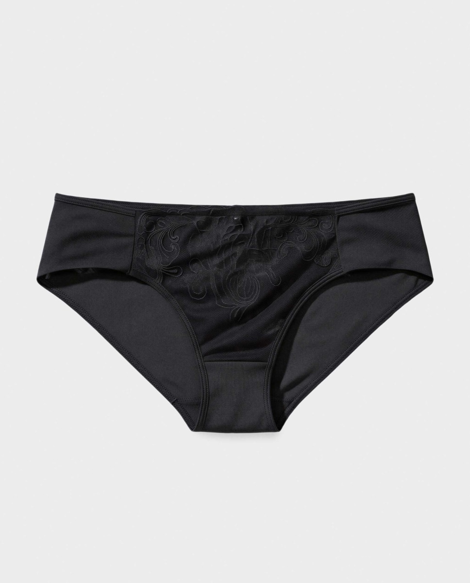 Cueca Clássica em Tecido de Renda Preto-5