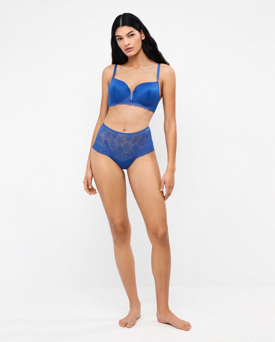 Tanga Alta em Tecido de Renda Azul-4