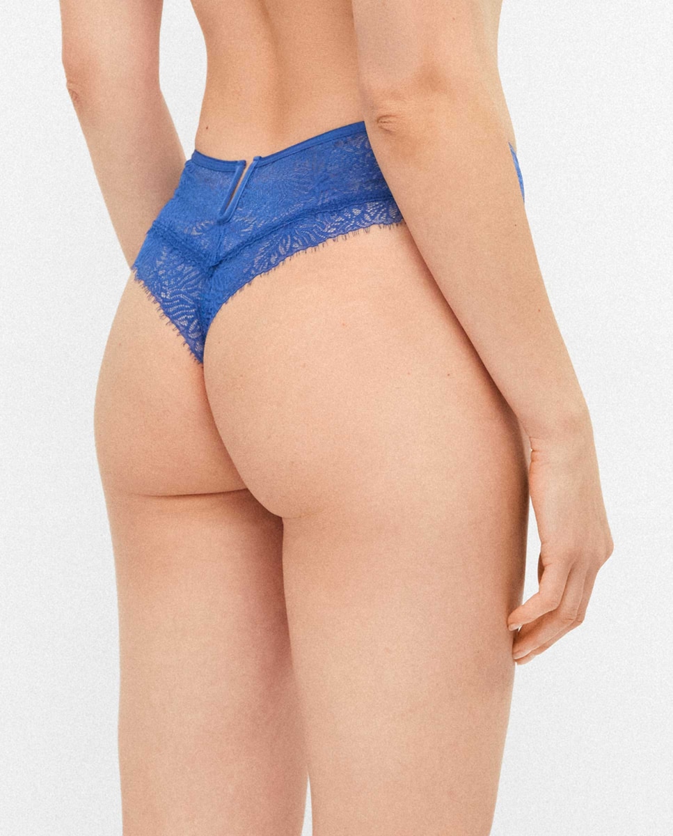 Cueca Brasileira com Renda Inspiração Marinha Azul-3