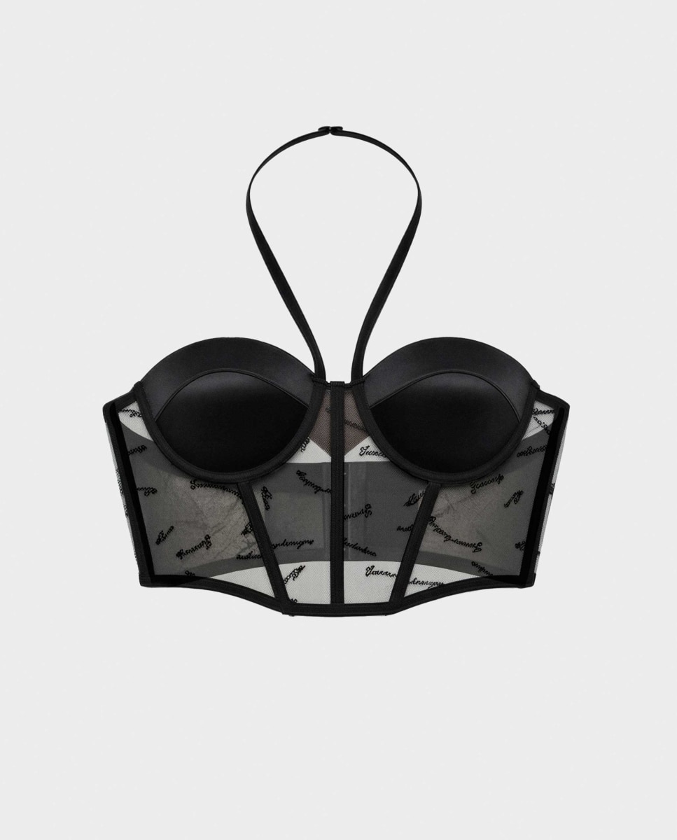 Soutien Corset de Tule Bordado e Cetim Preto-5