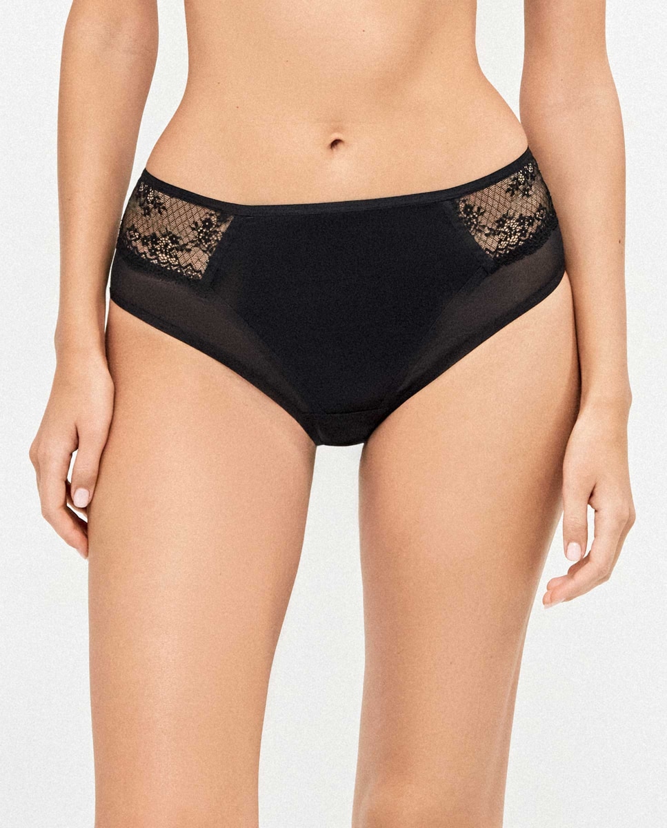 Imagem 0 de Cueca Alta Clássica com Renda e Tule