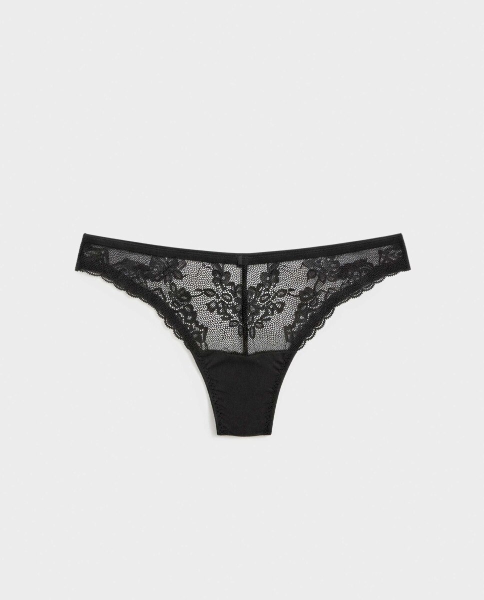 Cueca Brasileira de Renda com Tiras e Argolas Preto-5