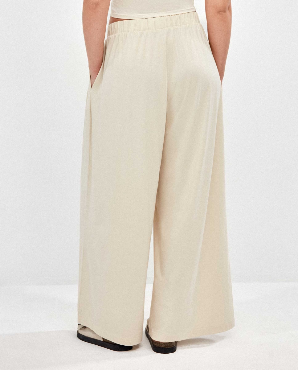 Leggings Desportivas Compridas e Largas Bege-3