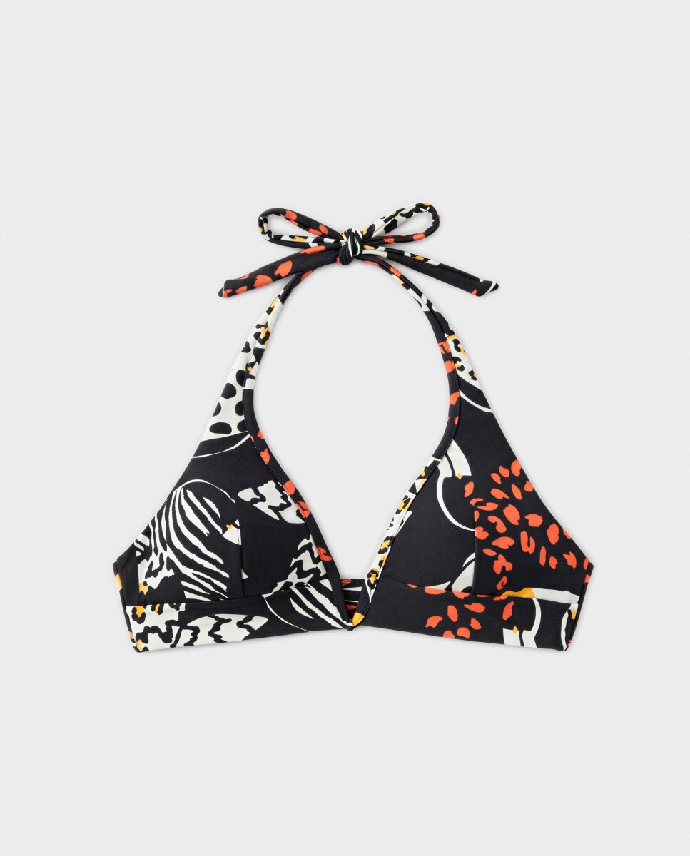 Top de Biquíni Halter Tecido Estampado Multicolor-5