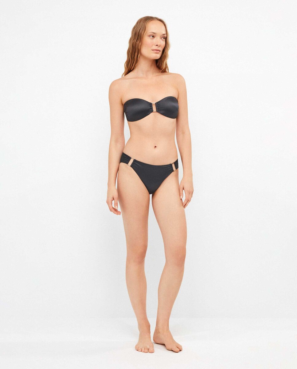 Top Biquíni Bandeau em Microfibra Brilhante Preto-2
