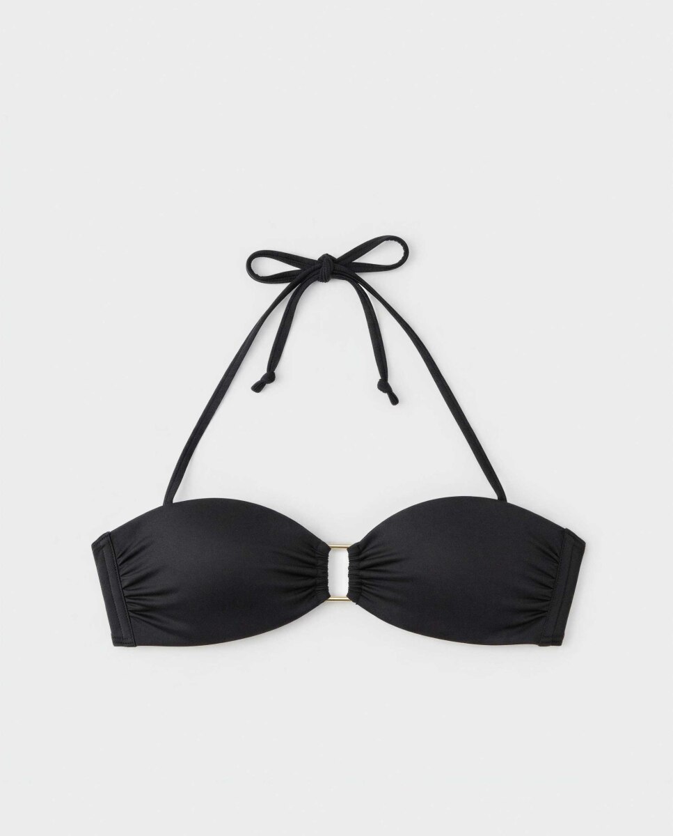 Top Biquíni Bandeau em Microfibra Brilhante Preto-5