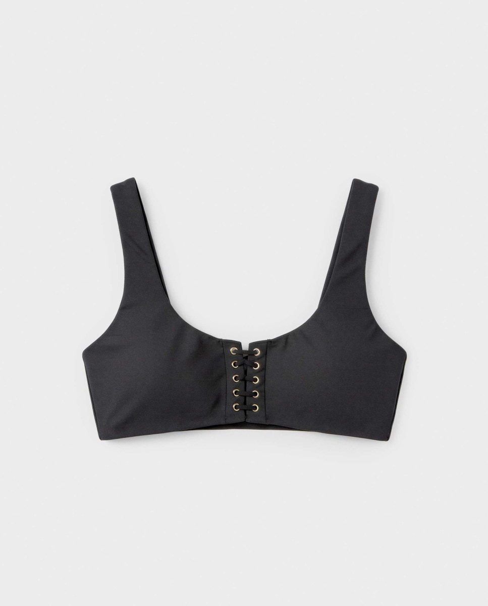Top Bikini com Foam Amovível e sem Aro em Tecido High Tech Preto-5