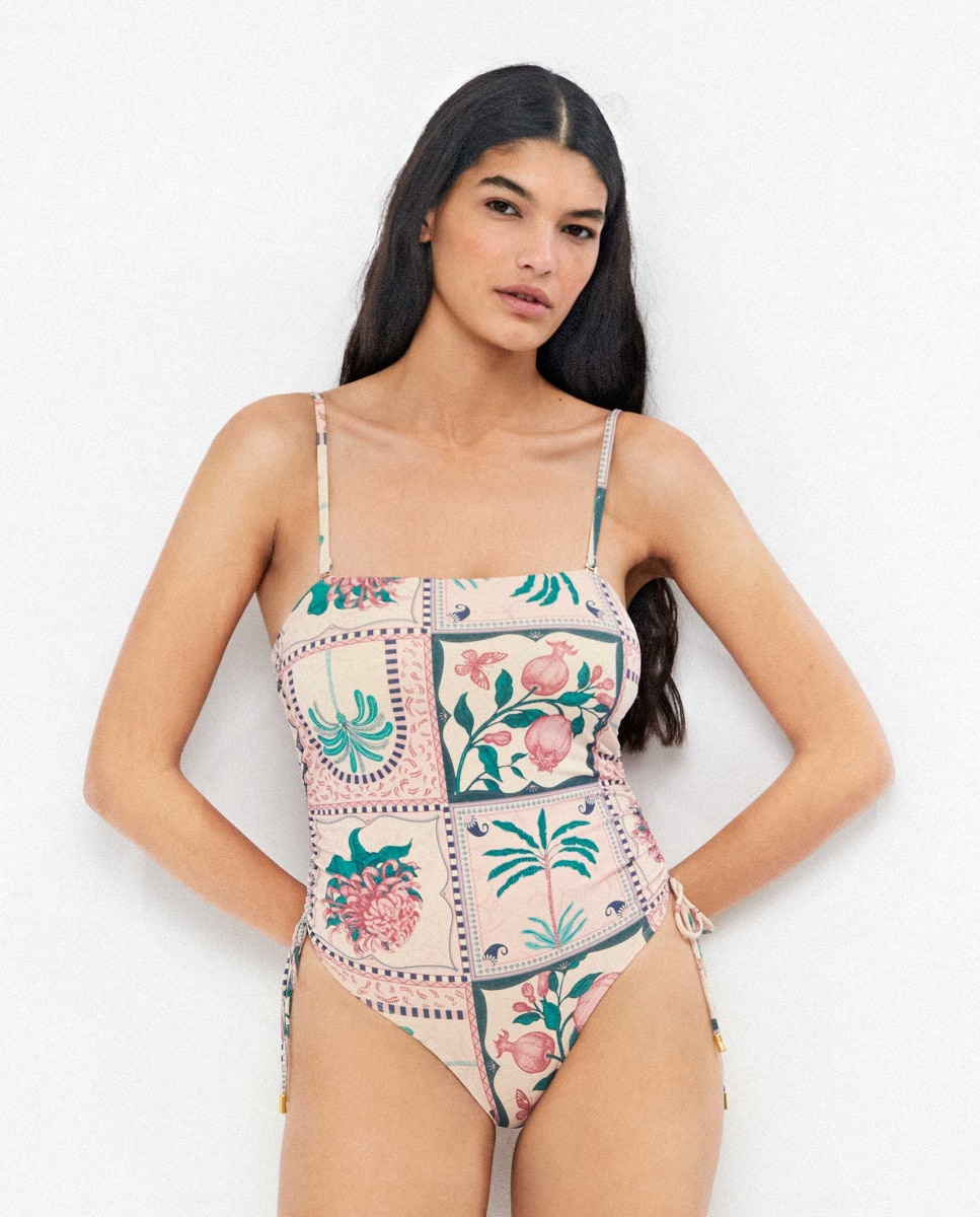 Fato de Banho com Decote Bandeau sem Aro e com Foam Amovível Multicolor-2