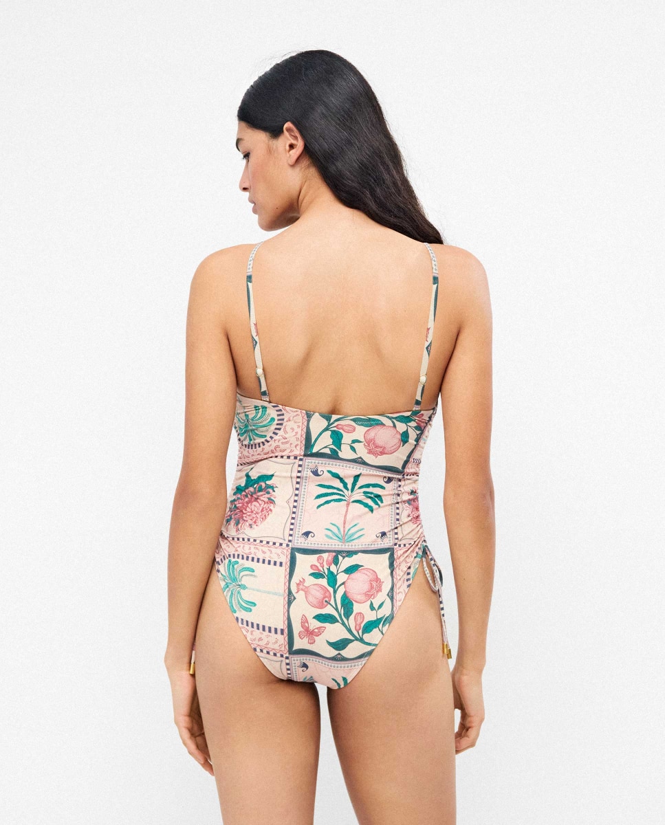 Fato de Banho com Decote Bandeau sem Aro e com Foam Amovível Multicolor-3
